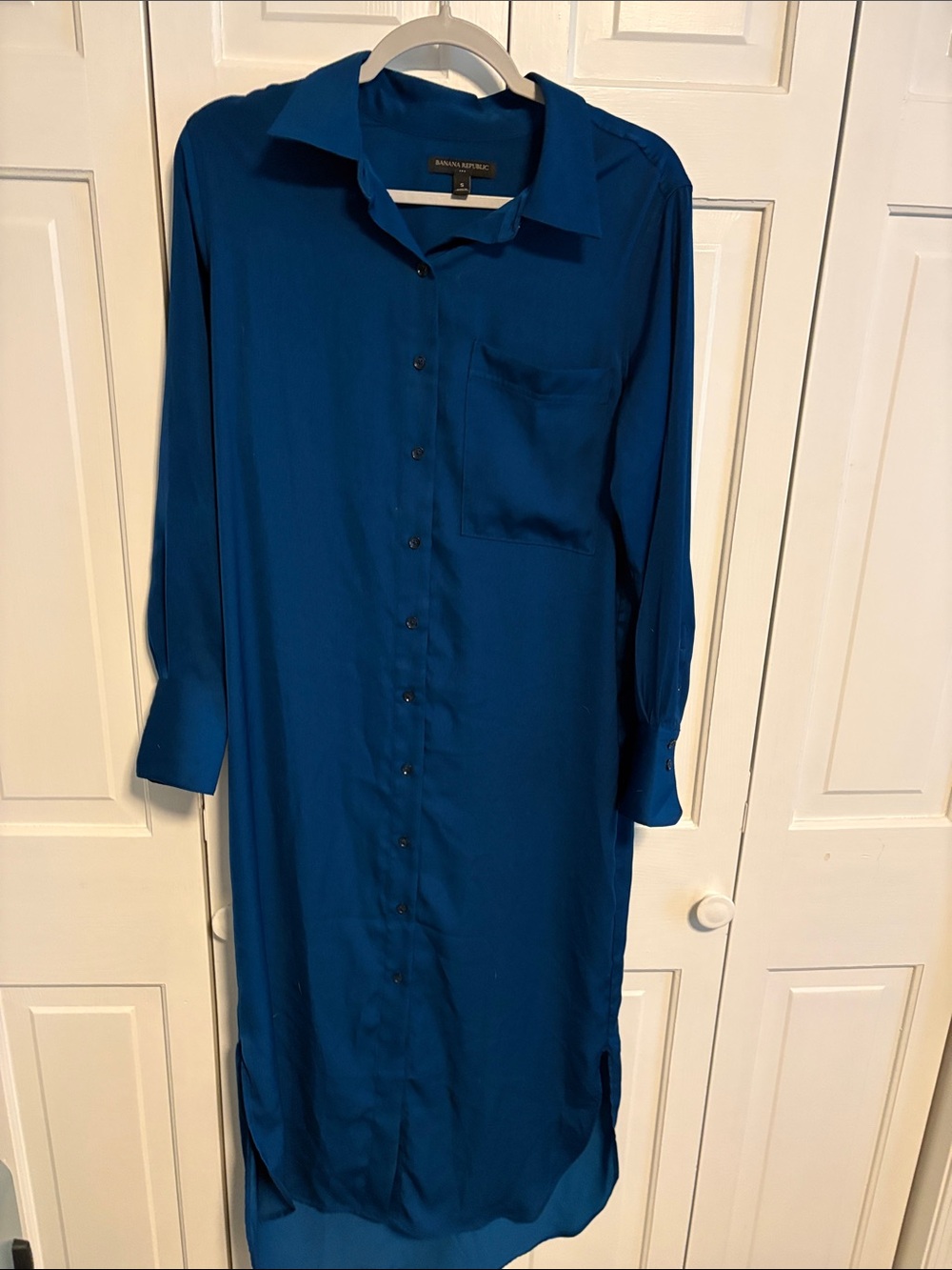 Banana Republic Deep Teal Button-Front Long-Sleeve Shirt Dress